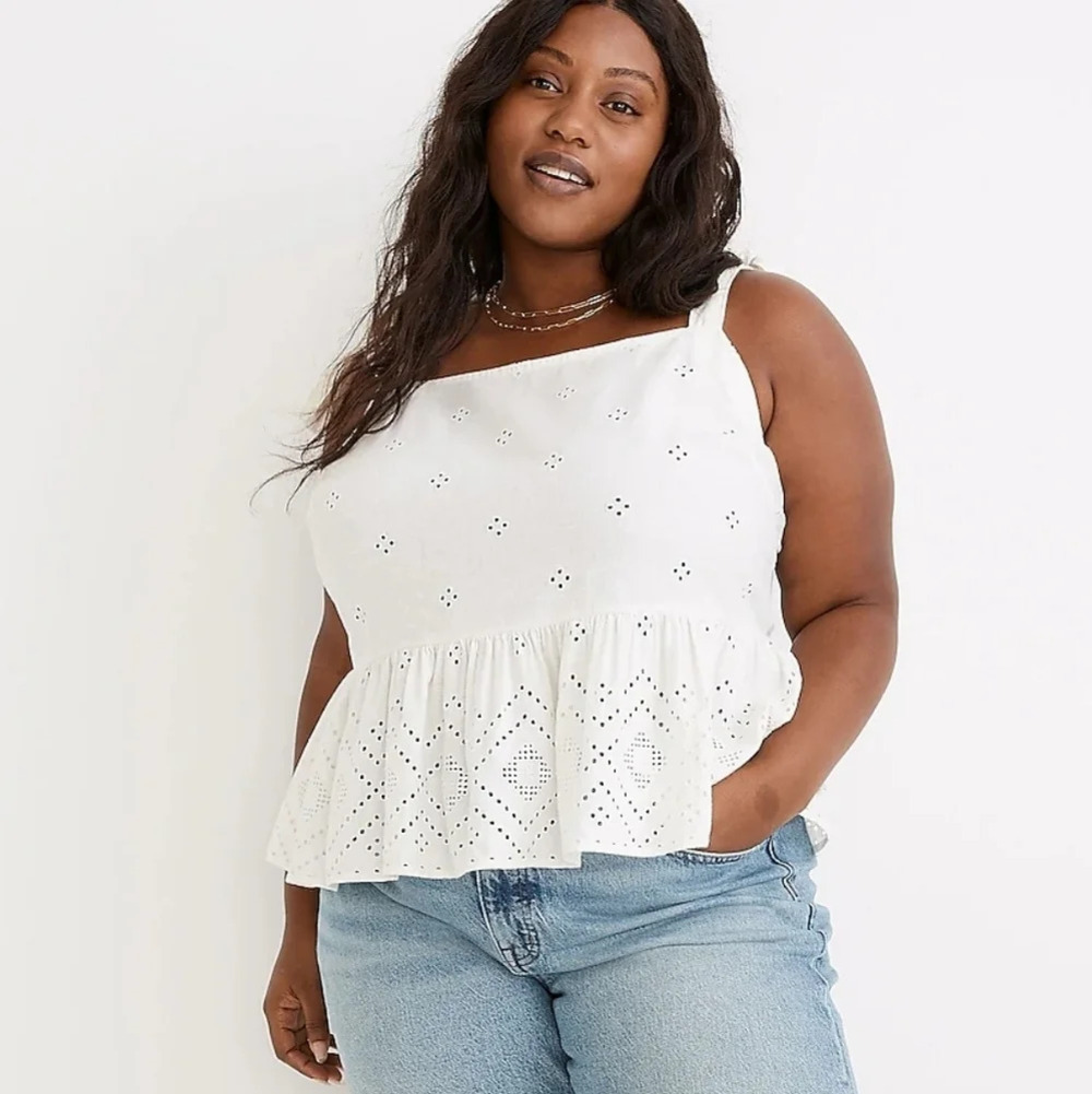 Madewell White Eyelet Cotton Peplum Tank